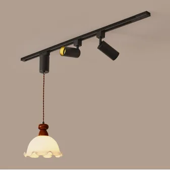 

French Vintage Track Pendant - Wabi-Sabi Adjustable Lamp for Kitchen Island & Bar, Raw Minimalism Industrial Glass Fixture