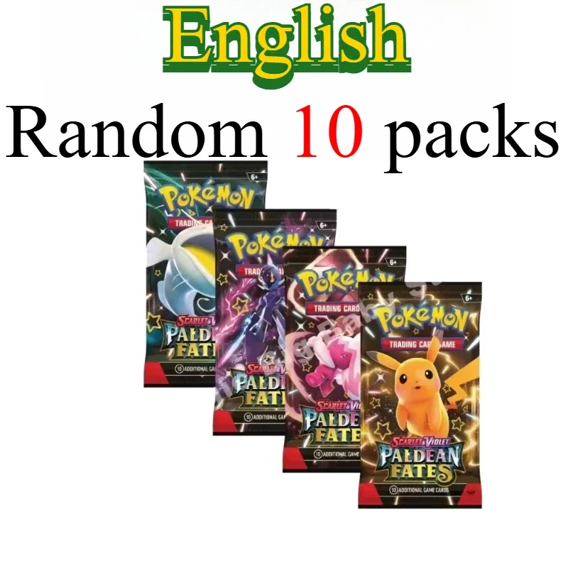 10 Pokémon-kaartpakketten, heldere sterren, 151 prismatische evoluties, PALDEAN FATES, Engelse versterking, gevechtstransactiekaartcadeau
