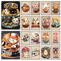 Japanese Anime Ramen Metal Signage Tin Painting Cute Panda Animal Retro Poster Home Living Children's Room Wall Art Decor Mural