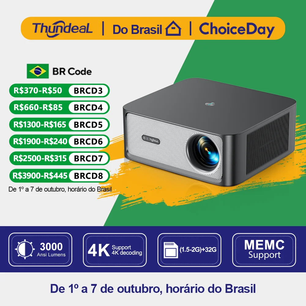 Projetores no brasil Projetor  inteligente portátil ThundeaL TD98Pro Alta luminosidade Suporte 2K 4K Full HD  para filmes e jogos TD98 Pro 2 GB 32 GB Vídeo Cinema em casa Wi-Fi Android Beam Para apresentação
