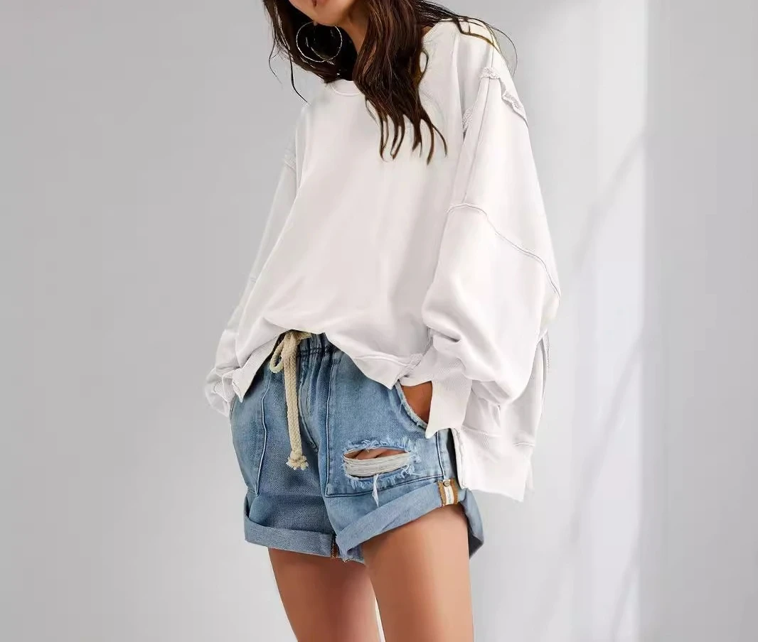 2025 Round Neck Hoodie Women's Sports Base Sweater Knitted Sweater Long Sleeved Top