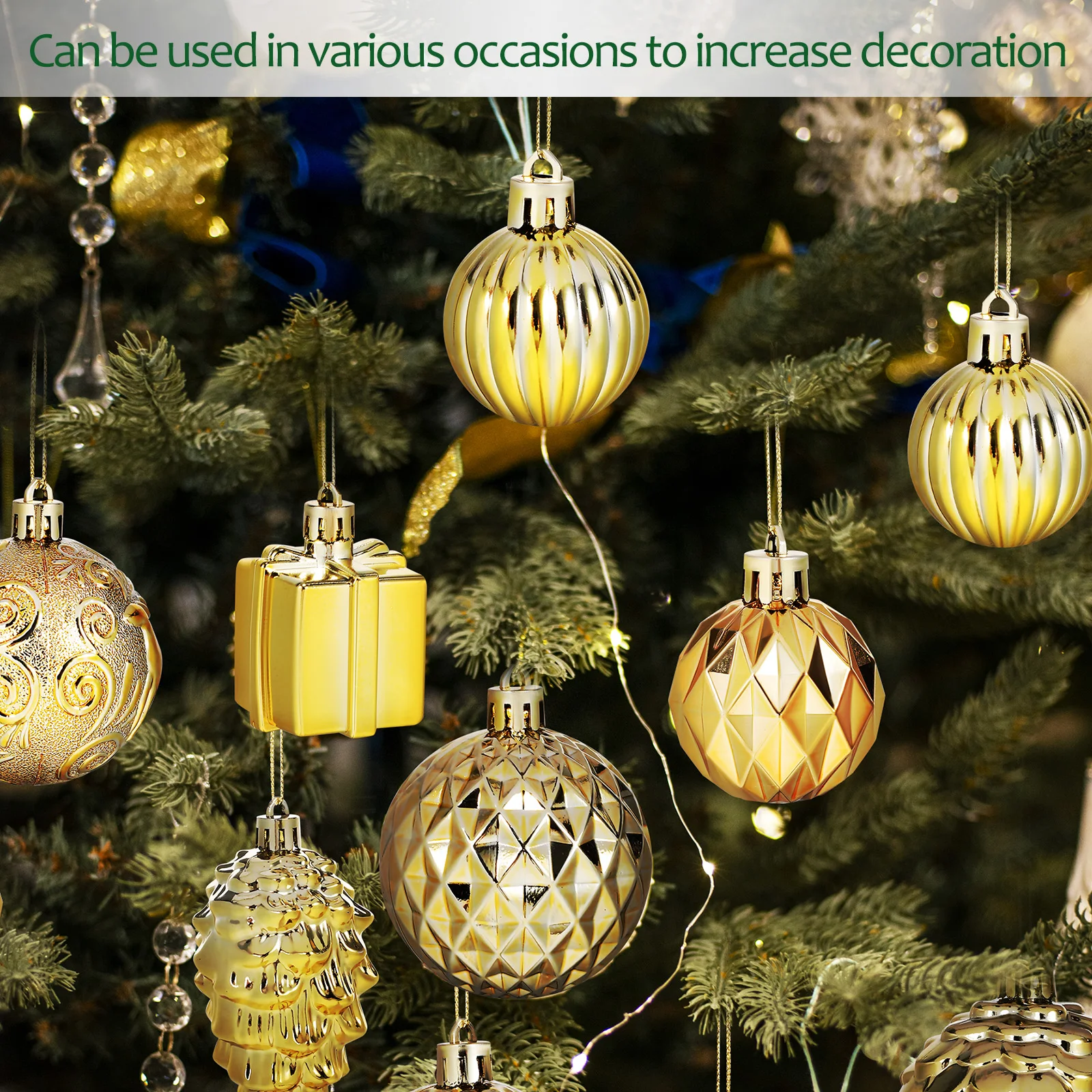 

12 Pcs Balls Christmas Decoration Small Ornaments for Tree Pendant Golden Plastic