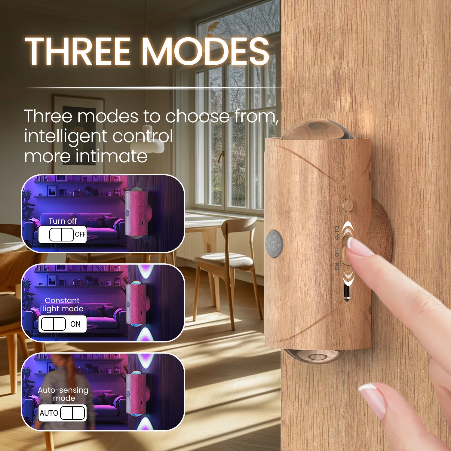 1/2PCS Motion Sensor Night Light, 3 Modes 8 Lighting Effects, USB Rechargeable Battery Magnetic Stair Lamp for Bedroom, Hallway