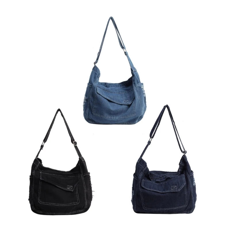 Mulheres Denims Crossbody Bolsa Capacidade Ombro Bolsa Mensageiros Casuais Bolsa Estudante Escola Bolsa