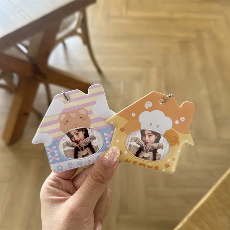 الكورية Ins لطيف الكرتون منزل على شكل حامل بطاقة Kpop 2 بوصة المعبود ID Photocard المنظم Kawaii فتاة على ظهره قلادة المفاتيح #2