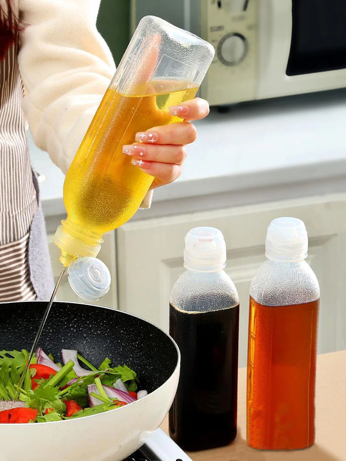 1 Stück 1000 ml Haushalt transparente Ölflasche, Küche Outdoor Grill Öl Kontrolle Olivenöl Extrusion Flasche, Gewürz Öl Topf