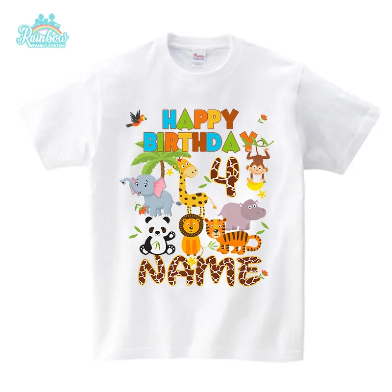 Family  Birthday Tshirt  for boys family Matching Outfit Animal Clothes Kids Boy Shirt Party Girl Clothing Children Custom Name