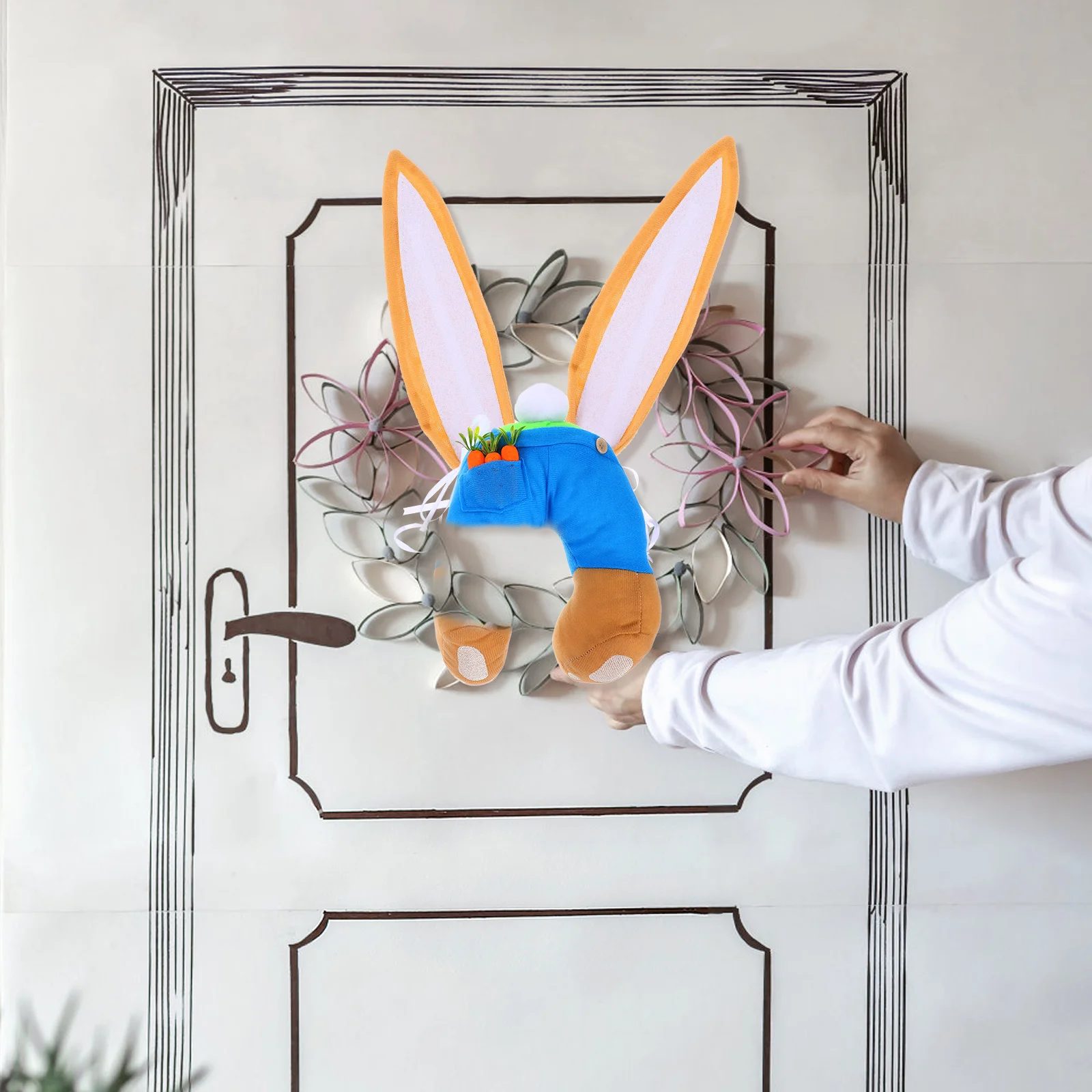 

1pc Easter Wreath Kit Bunny Butt Ears Design Spring Holiday Decor For Living Room Porch Garden Indoor Outdoor Party Decoration