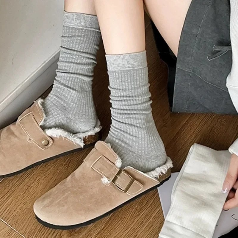 Korean Stripe Long Socks for Women Girls Simple Simple Cotton Socks Japanese Casual Pile Socks Fashion Stockings Accessories