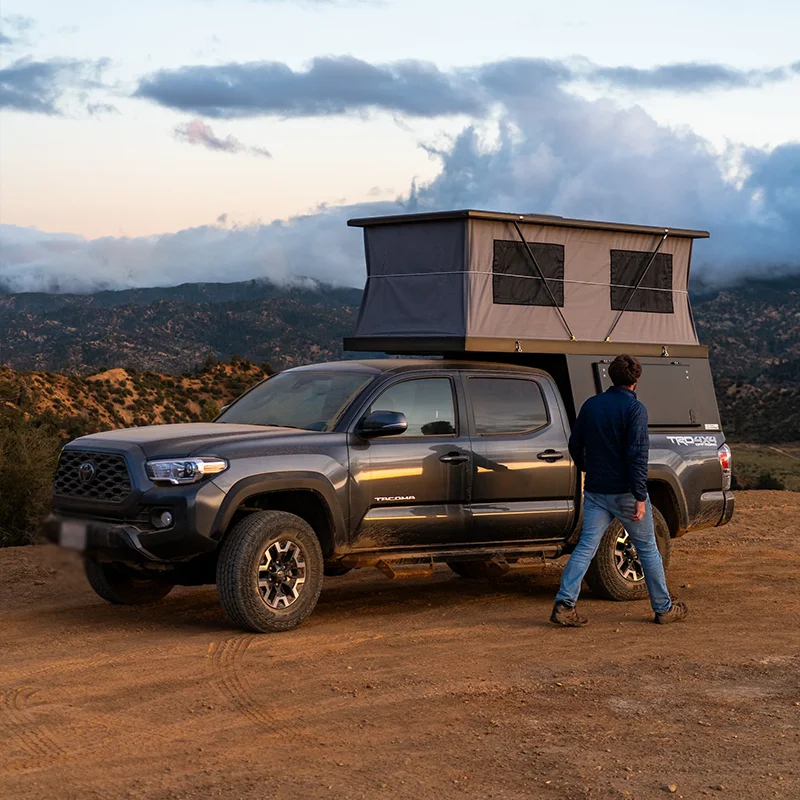 KQX 5ft Aluminum Truck Bed Canopy Camper for Tacoma Ranger Hilux - Vertical Pop up Soft Shell Rooftop Tent