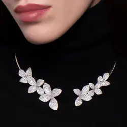 Elegant Baroque Zircon Flower Choker Chain Luxury Women Engagement Gift Dainty Torques Wedding Open Necklace for Bridal Handmade