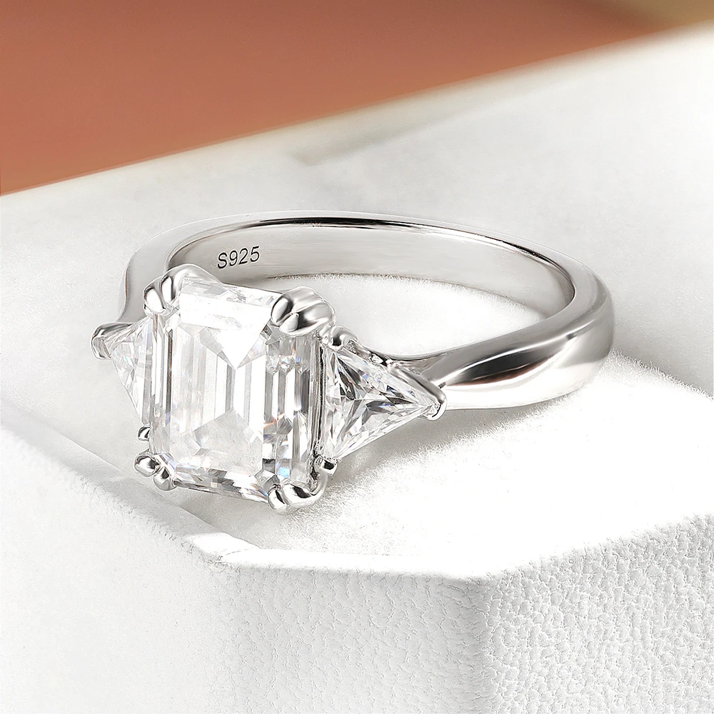 

Serenity 4ct Emerald D Moissanite Rings For Women Gift Solid S925 Silver Sparkling Lab Diamond Eternity Rings Plated 18K Jewelry