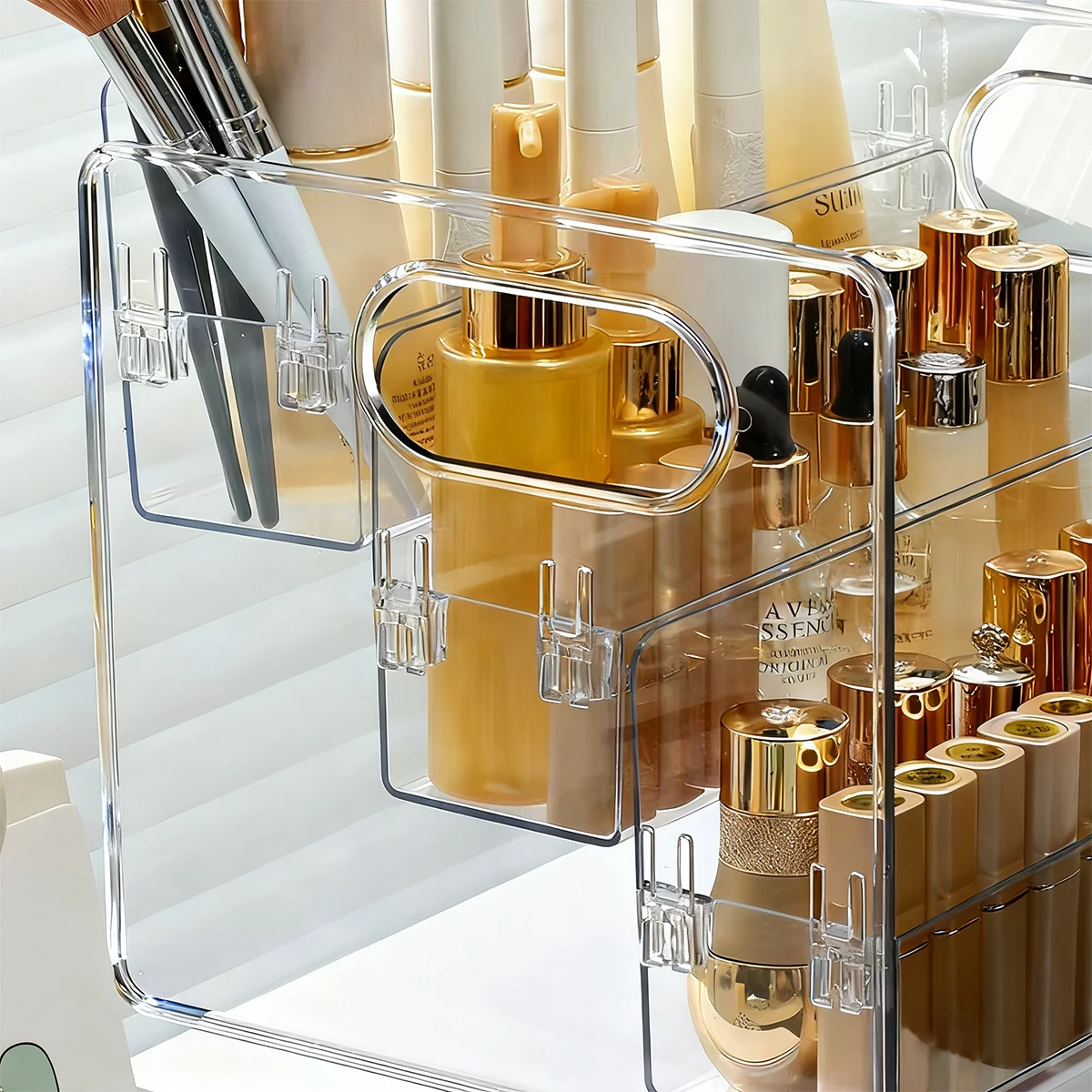 HOMEFISH Transparent Portable Compartment Cosmetic Storage Box Desktop Dresser Large Capacity Skin Care Perfume Display Rack
