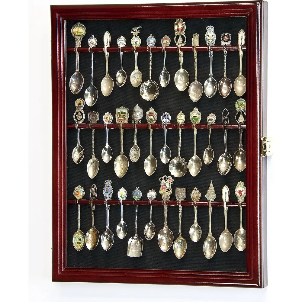 36-Spoon Wall Display Case - UV-Protected & Lockable Cabinet Holder