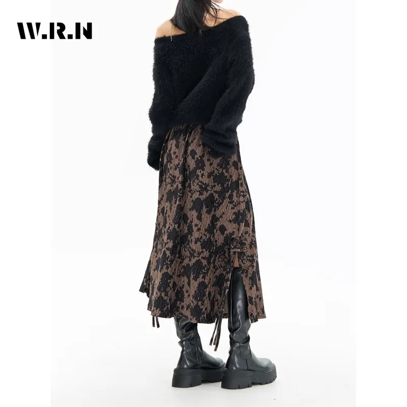 2023 Goth Vintage Chic Lace Up Hollow Out-design Printed Skirt Women Fashion All-match A-line Skirt Y2k Harajuku Design Skirt