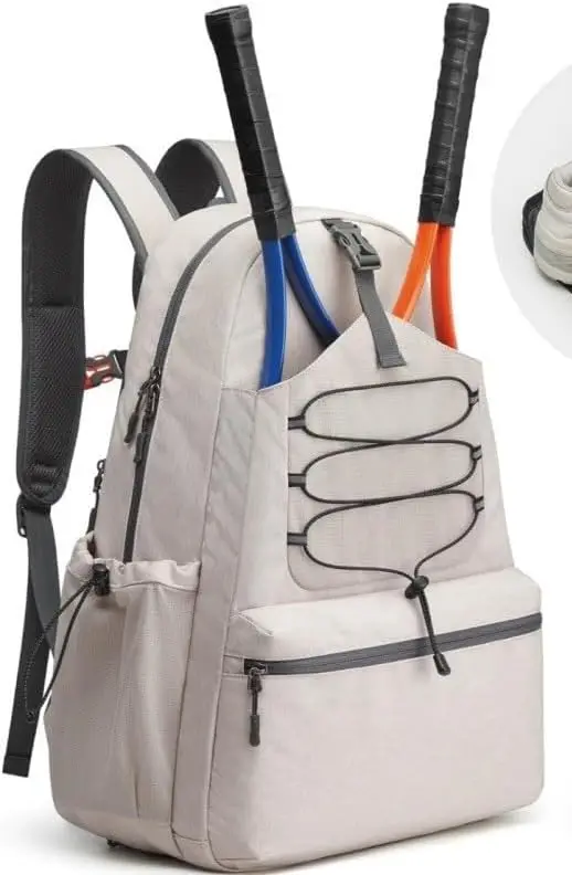 Garvee 2 Racket Pickleball Bag Beige Black, Tennis Backpack for Men Women with Separate Shoe Compartment Large Racket Bag for Racquet Sport Equipment