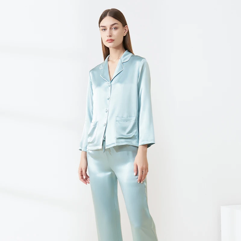 

22MM Real Mulberry Silk Christmas Pjs Long Sleeve Pajama Set Comfortable Sleepwear Elegant Women's Pajamas With Trousers Pijamas