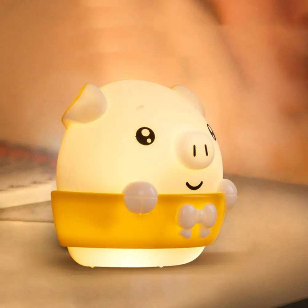 Cartoon LED Lamp Adorable Appearance Remote Control Soft Lighting Eye Flicker Free Dimmable Cartoon Pig Bedside Lamp