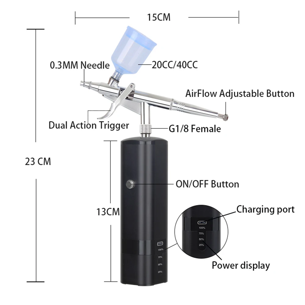 TM80S-C-116W Mini Cordless Airbrush Compressor Kit Type C Makeup Nail Beauty Barbershop Tattoo Car Spray Paint Air Brush Pen