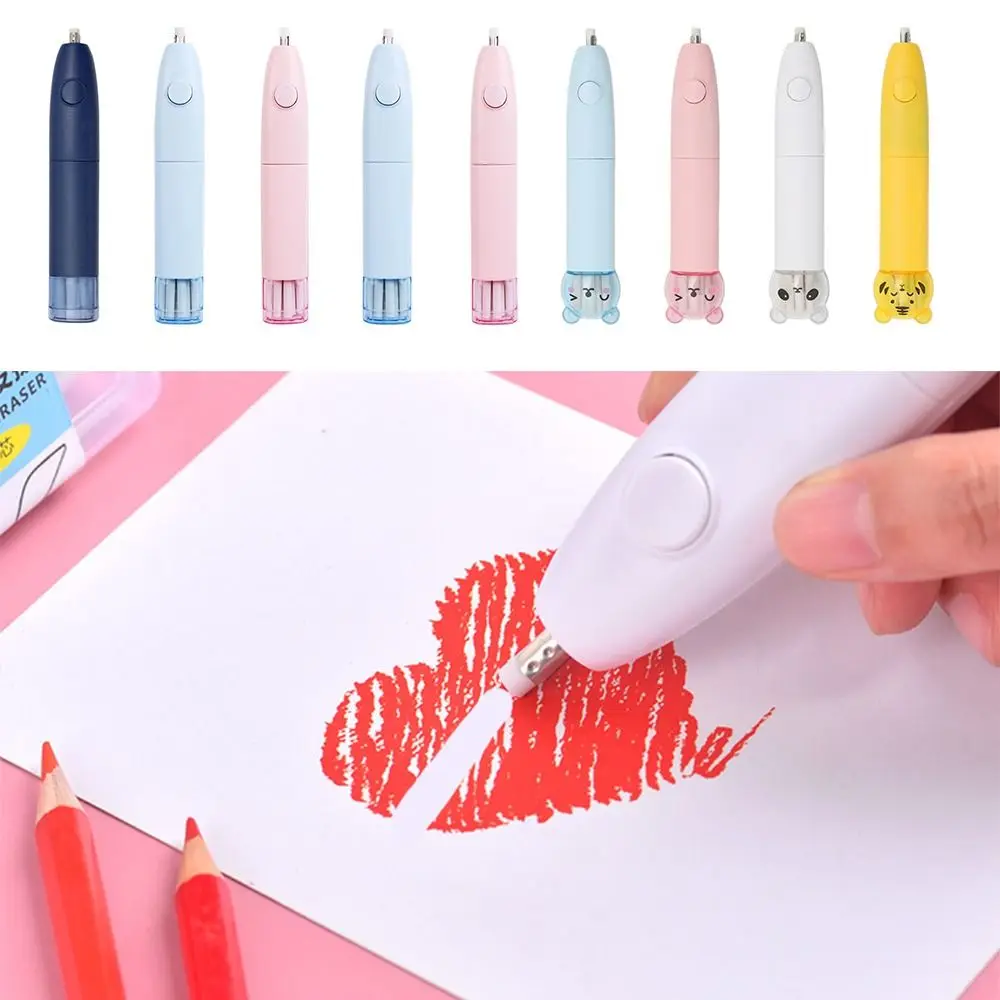 

Multicolor Electric Eraser Cartoon Animal Refill Erasers Drawing Eraser Tool Students Supplies High Gloss Rubber Pen