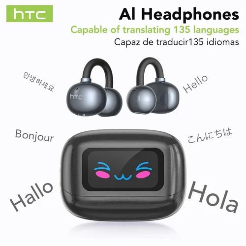 【HTC NE54】 Auriculares Bluetooth V6.0 Traductor AI Auriculares con pantalla LCD OWS Auriculares con clip para la oreja Auriculares inalámbricos Reducción de ruido