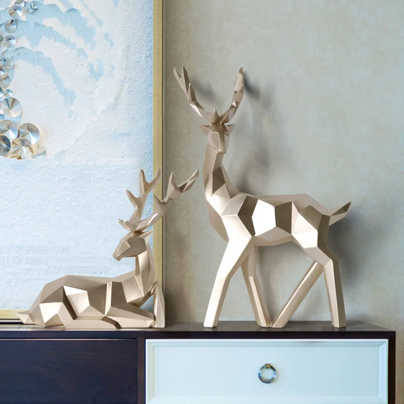 Resin Deer Statue Home Decor Figurines Reindeer Sculpture White Deers Decor Office Home Living Room Decoration Tabletop