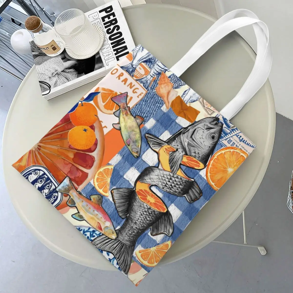 

Retro Sardine Pattern Shopper Bag Shopping Bags Woman College Polyester Tote Bag Aesthetic Print Handbags
