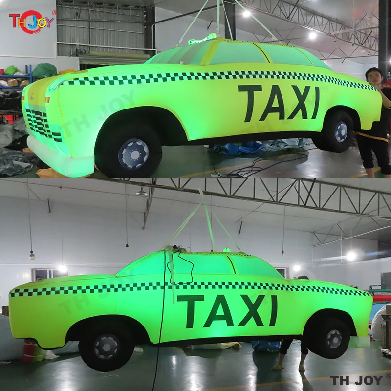 

Customized 4m long inflatable Cab Car Model digital printing inflatable yellow taxi with light for decoration