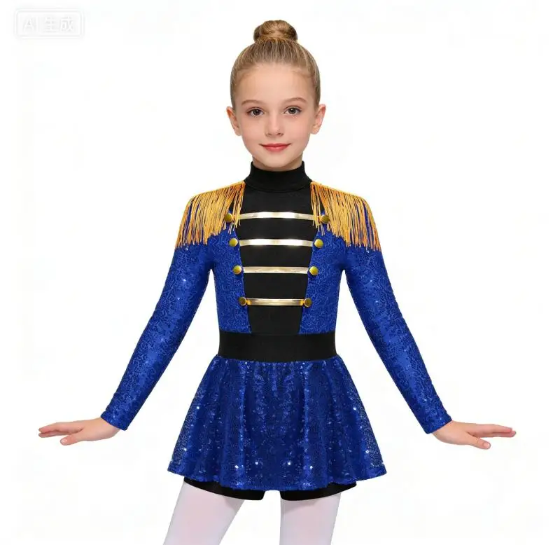 Girls Circus Ringmaster Director Cosplay Costume Tassel Epaulet Shiny Sequins Dress Magician Drummer Band Halloween Outfit