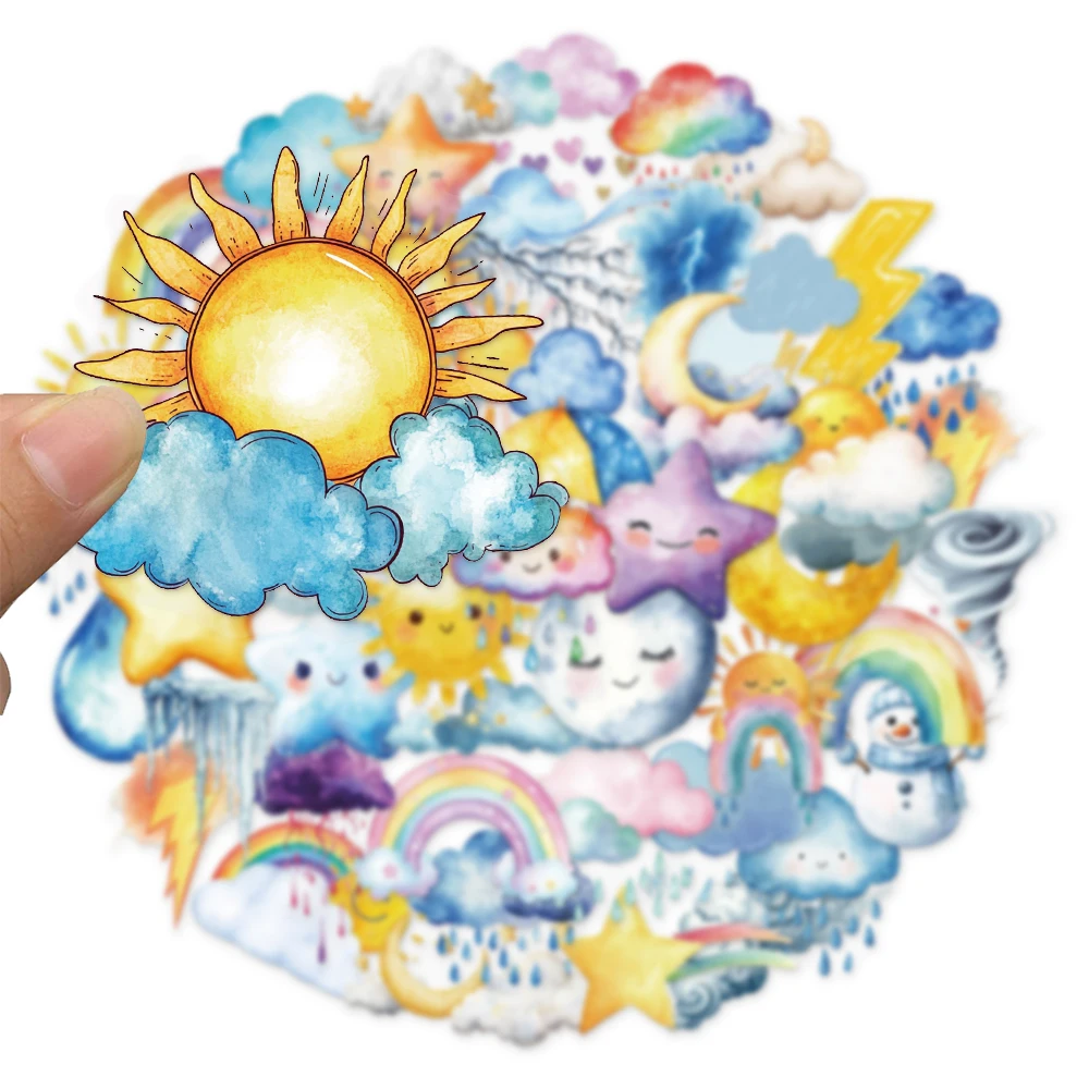 50PCS Creative Watercolor Weather Fun Transparent PET Sticker Set DIY Booklet Decoration Notebook Tablet Toy Stickers