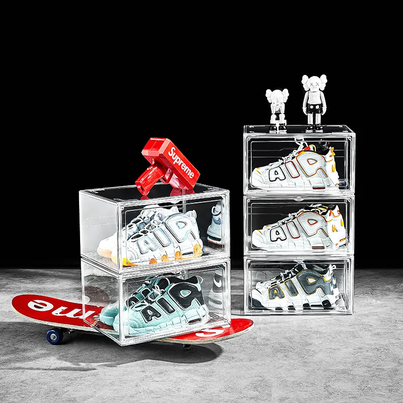 Transparent shoe box magnetic Aj sneaker storage box sneaker display cabinet dust-proof and moisture-proof shoe cabinet