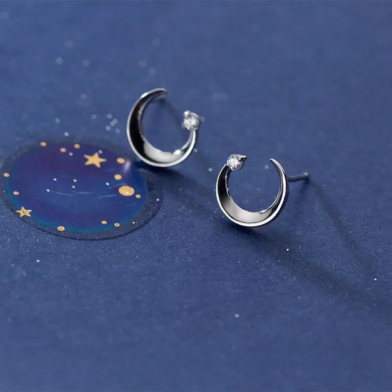 Curved Moon Zircon Embellished Temperament Earrings Woman 925 Sterling Silver High Quality Jewelry Birthday Friendship Gifts