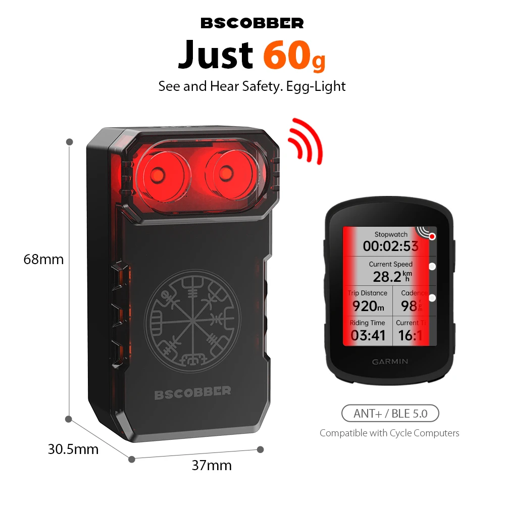 

BSCOBBER EyeRad-1 Bicycle Radar Tail Light Smart Taillight Bike ANT+/BLE Wireless Waterproof LED Cycling Rechargeable Lamp
