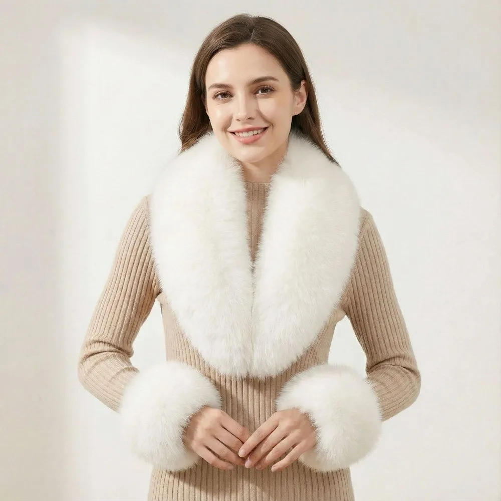 Warm Texture Faux Fur Scarf Shawl Detachable Soft Touch Collar Cuffs Set Comfortable Fluffy Neck Warmer Winter Season