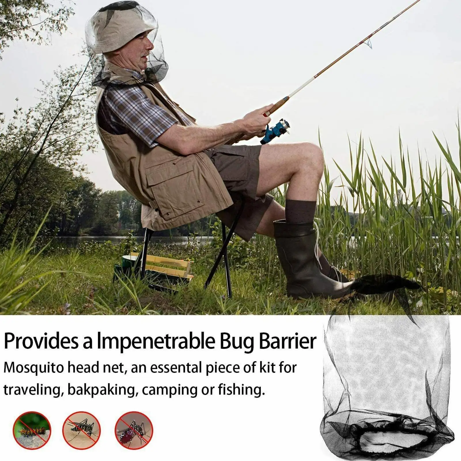 Outdoor Fishing Cap Anti Mosquito Bee Insect Hat Bug Mesh Head Net Face Protector Camping Travel Hiking Hats Garden Supplies