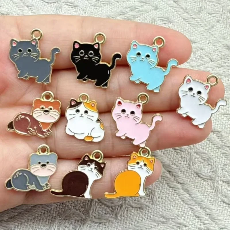10pcs Colorful Cat Dripping Oil DIY Alloy Jewelry Accessories Pendant Keychain Pendant