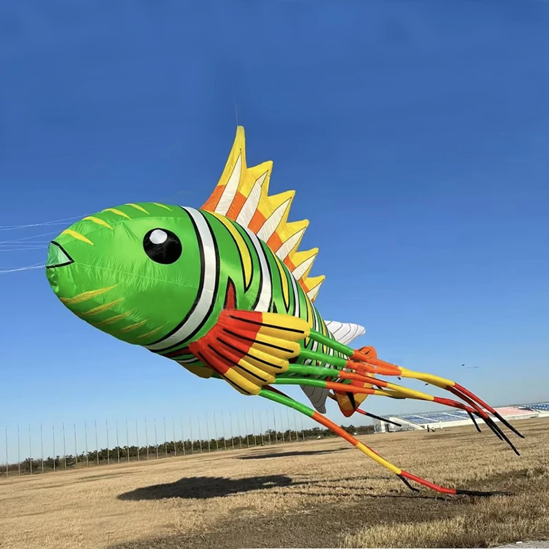 9KM 8m~12m Colorful Lionfish Kite Line Laundry Pendant Soft Inflatable Show Kite for Kite Festival 30D Ripstop Nylon Fabric