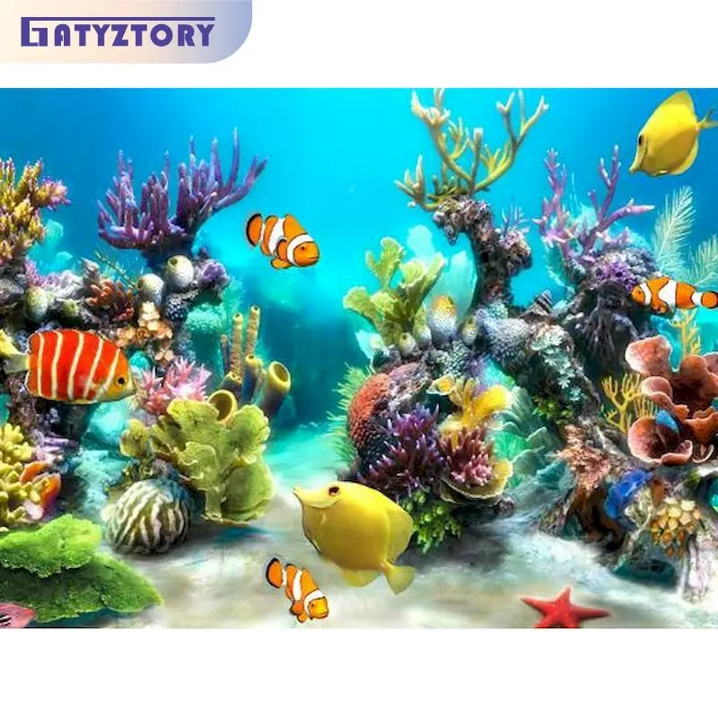 

GATYZTORY Full Square Round Drill Diamond Embroidery Frame For Adults Diamond Mosaic Underwater World Cross Stitch DIY Artwork