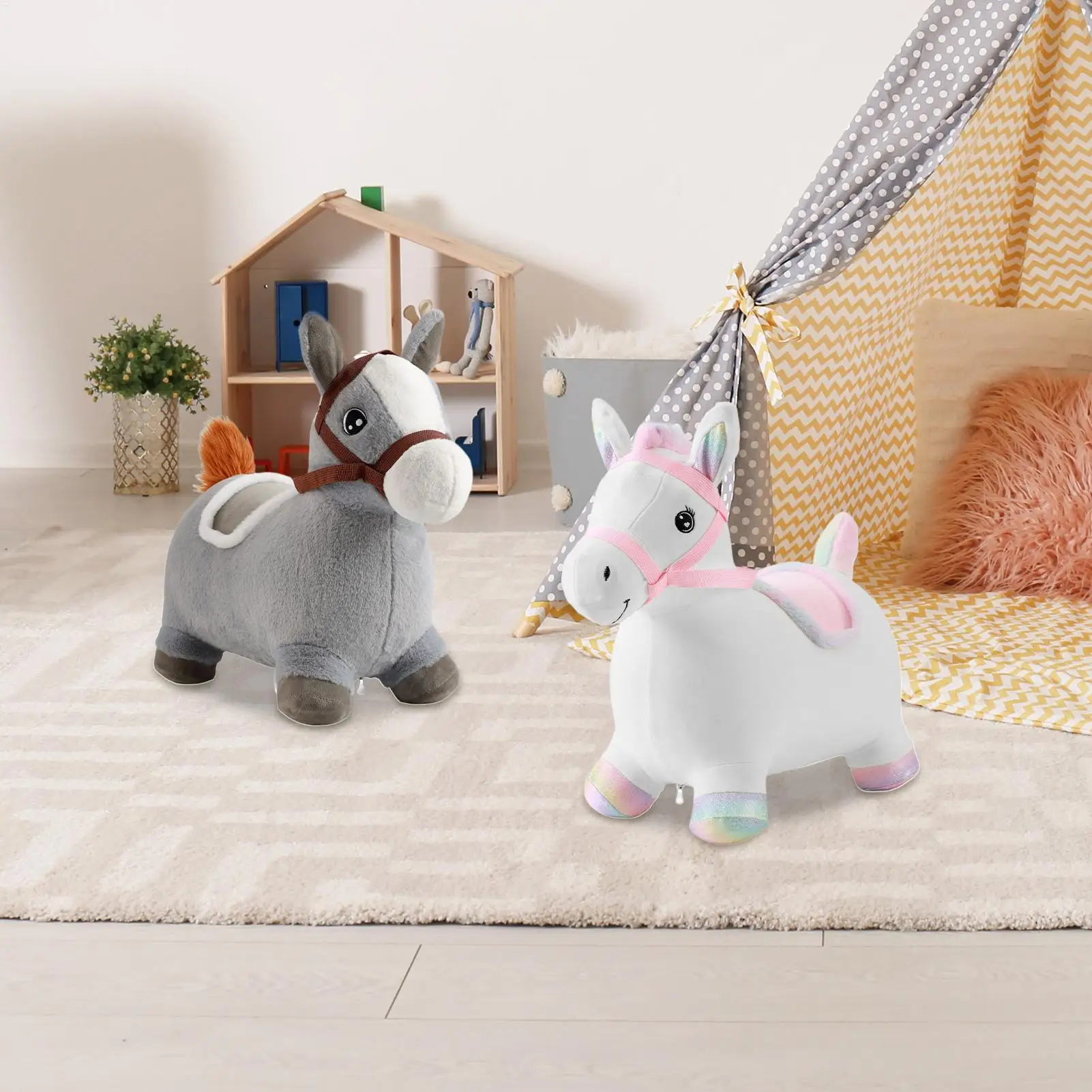 

Bouncy Animal Inflatable Bouncing Plush Animal Hopper Indoor Interactive Plush Doll Toy For 2-5 Years Old Kids Boys Children
