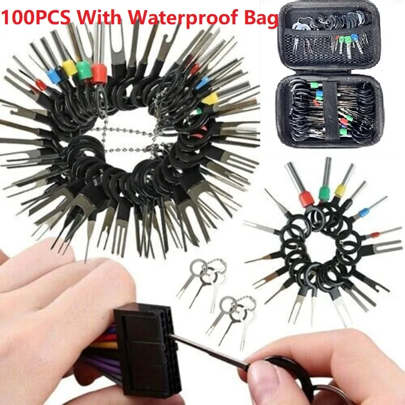 100PCS Terminal Ejector Kit Tools With Waterproof Bag Wire Connector Extractor Terminal Wire Terminal Removal Automotive Tool