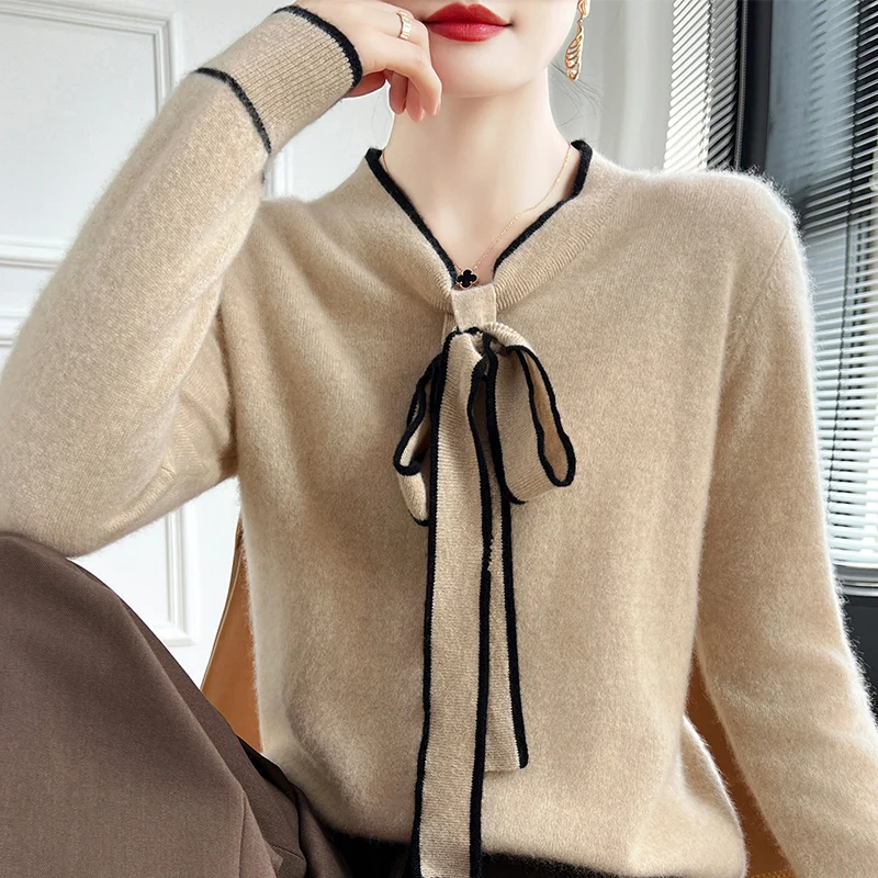 Autumn/Winter Women's Fashion Sweater 100% Merino Wool Float With Soft Long-sleeved Pullover Feminine Elegance Sweater