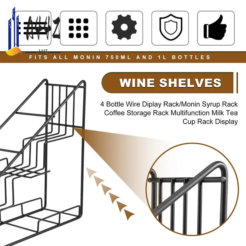 

A44Z-4 Bottle Wire Diplay Rack/Monin Syrup Rack Coffee Storage Rack Multifunction Milk Tea Cup Rack Display