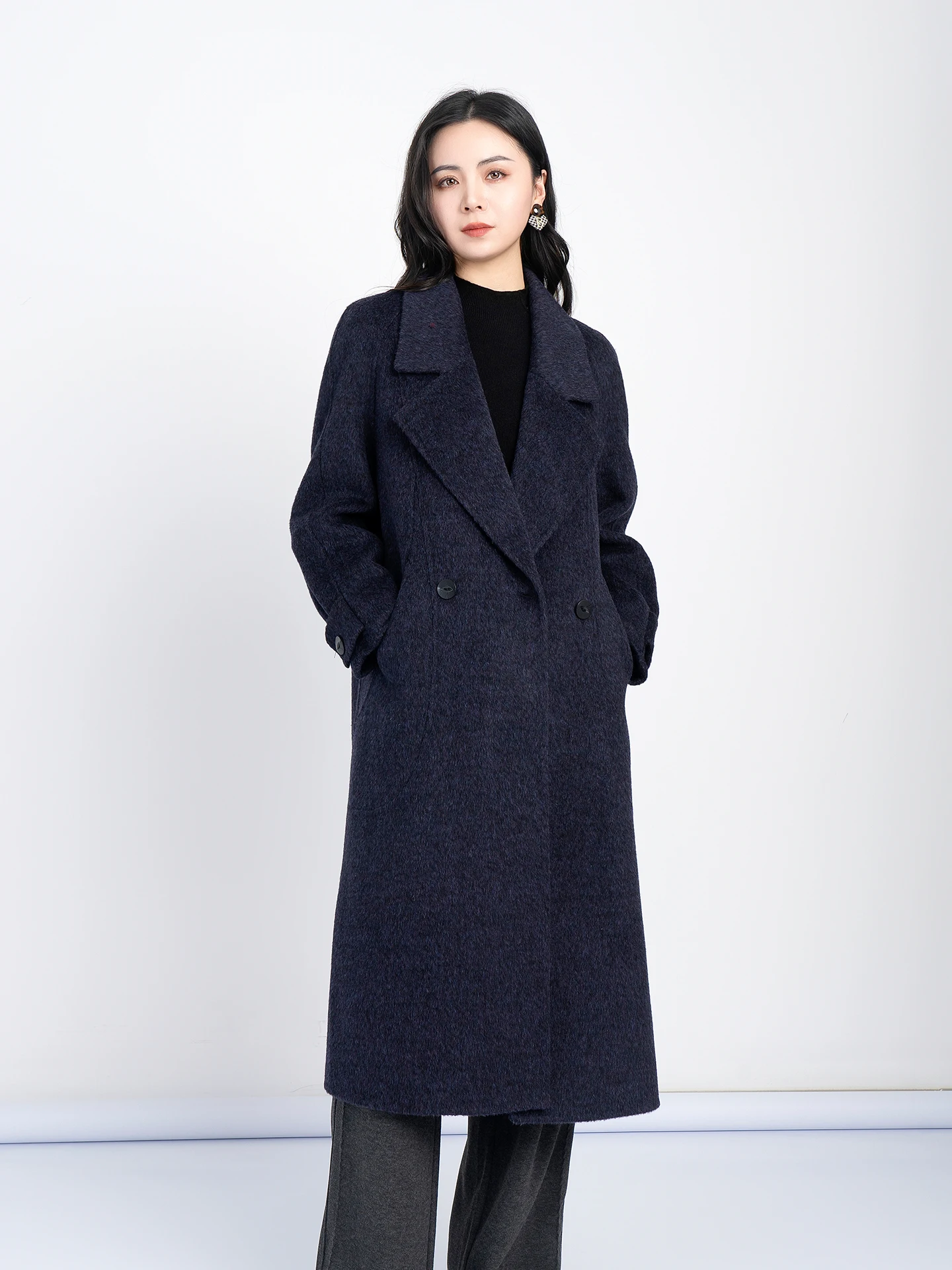 

Женское двустороннее шерстяное пальто Ele mat с длинным воротником из чистой шерсти, зимняя новинка от Yanzi Fashion Ladies Premium