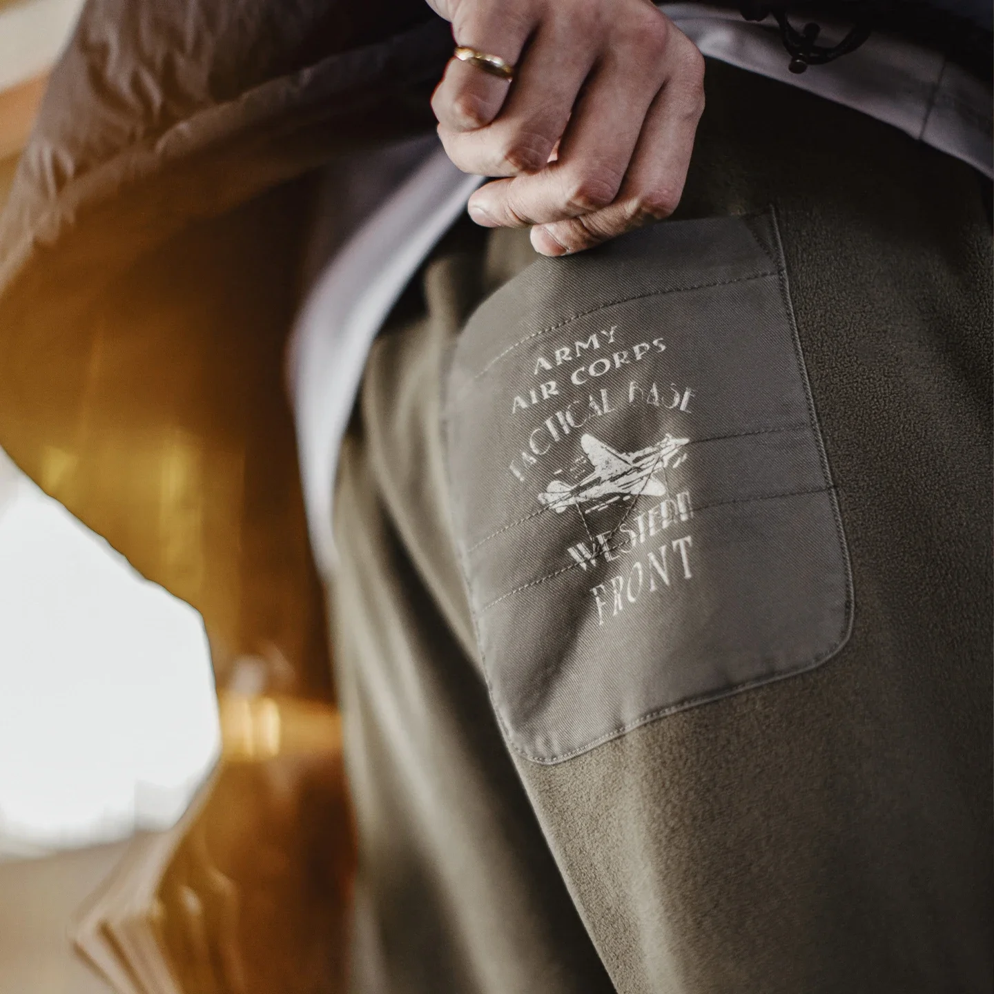 Maden الرجال نحى الصوف Sweatpants خمر الزيتون الأخضر الحراري السراويل مرونة الخصر مكبل سراويل تقليدية لخريف شتاء