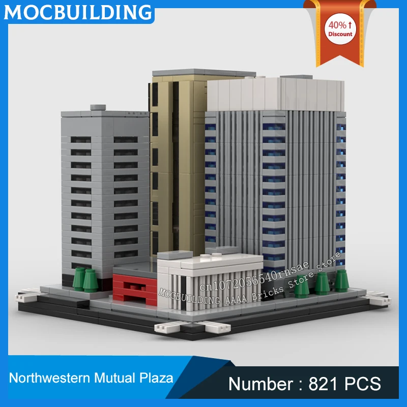 Конструктор MOC: Классическая архитектурная модель здания Northwestern Mutual Plaza. Набор для сборки DIY. Коллекционные игрушки и подарки.