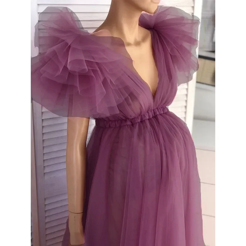 Neue Schwangerschaft Frau Kleid Spitze Fotografie Kleidung Kurzarm Kleider Tüll Mutterschaft V-ausschnitt Split Rock Foto-shooting Requisiten
