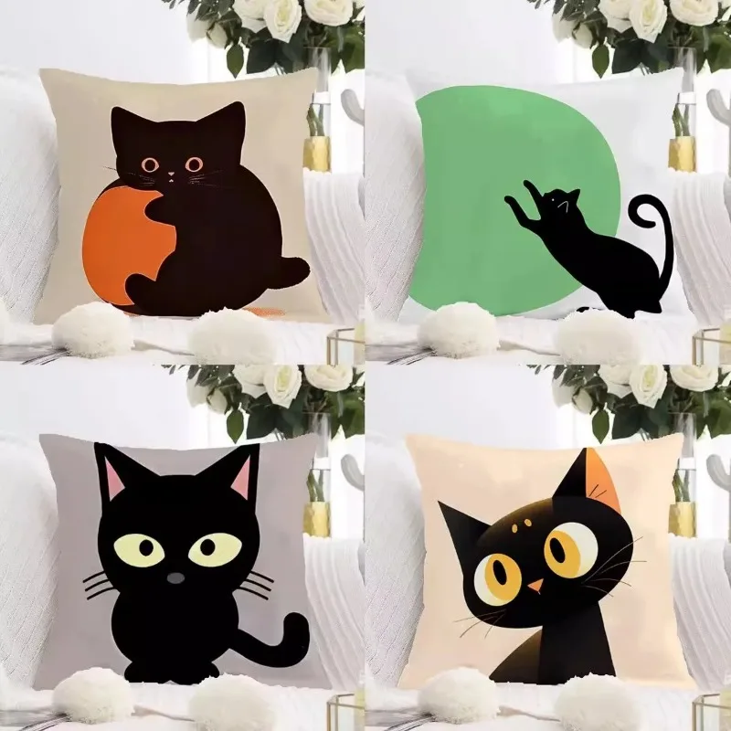 Cute Black Cat Pillowcase Dormitory Decoration Office Living Room Sofa Home Pillowcase