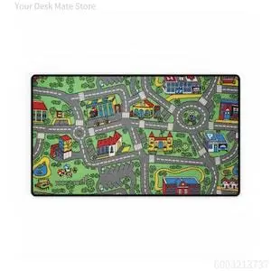 Kids City Traffic Play Desk Mat,Waterproof Non‑Slip Mousepad for Children Playtime Desktop Game Decor