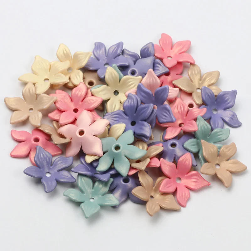 50Pcs 21mm Shiny Matte Acrylic Beads Flower Spacer Bead For Jewelry Making Needlework DIY Bracelet Earrings Keychain Accessories