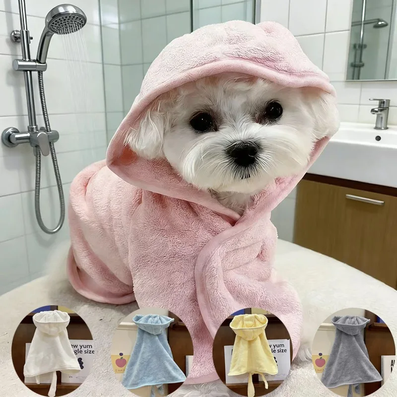 Pet Bathrobe Quick Drying Soft Pet Bath Towel Robe Absorbent Soft Pets Bathrobe Dog Bath Towel for Small Medium Dogs and Cats